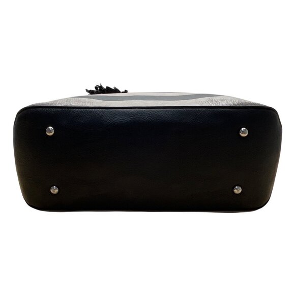 Nine West Taupe & Black Striped Faux Leather Black Tassel Detail Tote Bag Sz L - Picture 7 of 14